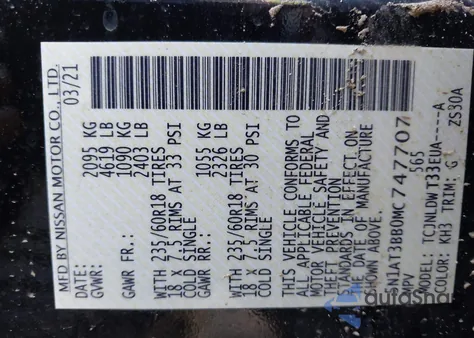 2021 Nissan Rogue Sv Intelligent Awd z USA, uszkodzony, nr VIN 5N1AT3BB0MC747707